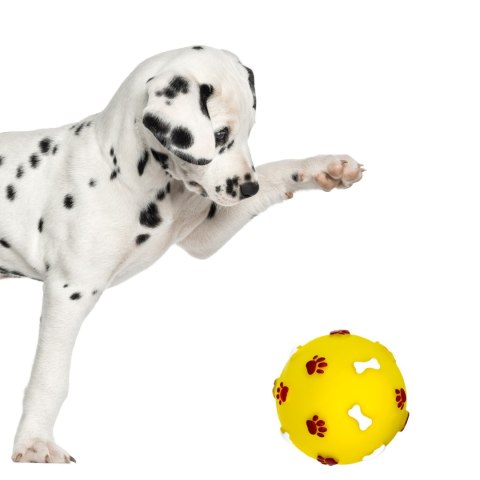Pet Nova zabawka gumowa - piłka ze wzorem łapek i kości żółta 7,5cm Aqua Nova Pet Nova zabawka gumowa - piłka ze wzorem łapek i kości żółta 7,5cm Aqua Nova